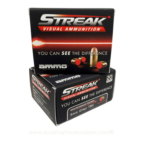 Ammo Inc. Streak 9mm 124 Grain Total Metal Coating - Red 20rds Per Box (30081)- FREE SHIPPING ON ORDERS OVER $200  Ammo Inc. Streak 9mm 124 Grain Total Metal Coating - Red 20rds Per Box (30081)- FREE SHIPPING ON ORDERS OVER $200