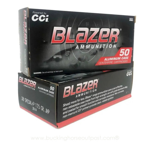 CCI Blazer .38 Special (+P) 125 Grain Jacketed Hollow Point 50rds Per Box (3514)- FREE SHIPPING ON ORDERS OVER $200  CCI Blazer .38 Special (+P) 125 Grain Jacketed Hollow Point 50rds Per Box (3514)- FREE SHIPPING ON ORDERS OVER $200