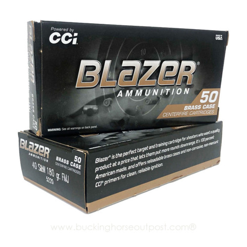 CCI Blazer Brass .40 S&W 180 Grain Full Metal Jacket Flat Nose 50rds Per Box (5220)- FREE SHIPPING ON ORDERS OVER $200  CCI Blazer Brass .40 S&W 180 Grain Full Metal Jacket Flat Nose 50rds Per Box (5220)- FREE SHIPPING ON ORDERS OVER $200