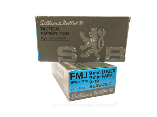 Sellier & Bellot 9mm 150 Grain Tactical Subsonic Full Metal Jacket 50rds Per Box (SB9SUBB)- FREE SHIPPING ON ORDERS OVER $200  Sellier & Bellot 9mm 150 Grain Tactical Subsonic Full Metal Jacket 50rds Per Box (SB9SUBB)- FREE SHIPPING ON ORDERS OVER $200