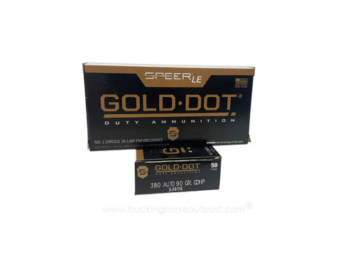 Speer Gold Dot .380 Auto 90 Grain Jacketed Hollow Point  50rds Per Box (53606)- FREE SHIPPING ON ORDERS OVER $200  Speer Gold Dot .380 Auto 90 Grain Jacketed Hollow Point  50rds Per Box (53606)- FREE SHIPPING ON ORDERS OVER $200