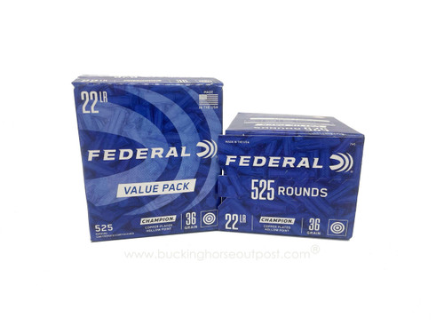 Federal Champion Training .22 Long Rifle 36 Grain Copper Plated Hollow Point, 525rds Per Value Pack (745)- FREE SHIPPING ON ORDERS OVER $200  Federal Champion Training .22 Long Rifle 36 Grain Copper Plated Hollow Point, 525rds Per Value Pack (745)- FREE SHIPPING ON ORDERS OVER $200