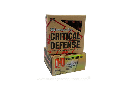 Hornady Critical Defense 9mm 115 Grain FTX 25rds Per Box (90250)- FREE SHIPPING ON ORDERS OVER $200  Hornady Critical Defense 9mm 115 Grain FTX 25rds Per Box (90250)- FREE SHIPPING ON ORDERS OVER $200