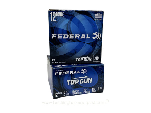 Federal Top Gun 12 Gauge 2-3/4" 1-1/8oz #8 Shot Target Load 25rds Per Box (TGL128)- FREE SHIPPING ON ORDERS OVER $200  Federal Top Gun 12 Gauge 2-3/4" 1-1/8oz #8 Shot Target Load 25rds Per Box (TGL128)- FREE SHIPPING ON ORDERS OVER $200