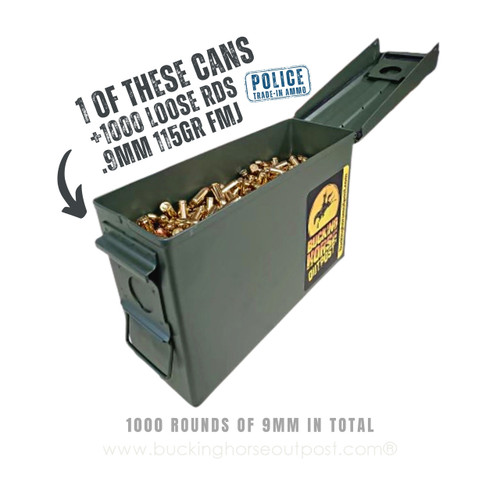 BHO Bundle # 12- 1000 rds 9mm 115gr Full Metal Jacket M19A1 Metal Ammo Can- Police Trade In 