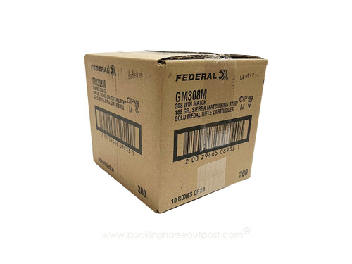 Federal Gold Medal Sierra MatchKing .308 Winchester 168 Grain Boat Tail Hollow Point 200rds Per Case (GM308M) - FREE SHIPPING ON ORDERS OVER $200  Federal Gold Medal Sierra MatchKing .308 Winchester 168 Grain Boat Tail Hollow Point 200rds Per Case (GM308M) - FREE SHIPPING ON ORDERS OVER $200