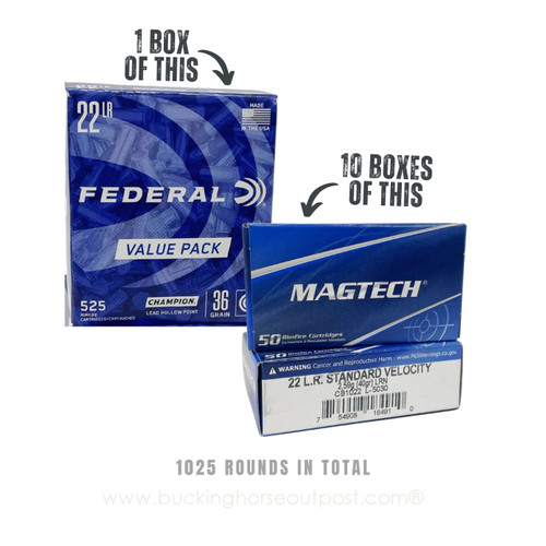 BHO Bundle #16 - 500rds Magtech .22 Long Rifle 40 Grain Lead Round Nose 525rds Federal Champion .22 Long Rifle 36 Grain Lead Hollow Point -  FREE SHIPPING ON ORDERS OVER $200  BHO Bundle #16 - 500rds Magtech .22 Long Rifle 40 Grain Lead Round Nose 525rds Federal Champion .22 Long Rifle 36 Grain Lead Hollow Point -  FREE SHIPPING ON ORDERS OVER $200