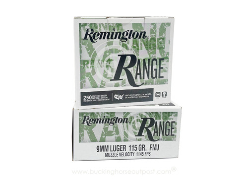 Remington Range 9mm 115 Grain Full Metal Jacket 250rds Per Mega Pack Box (R23965) - FREE SHIPPING ON ORDERS OVER $200  Remington Range 9mm 115 Grain Full Metal Jacket 250rds Per Mega Pack Box (R23965) - FREE SHIPPING ON ORDERS OVER $200