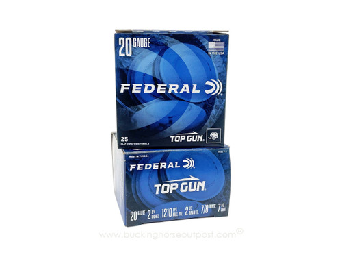 Federal Top Gun 20 Gauge 2- 3/4" 7/8oz. #7.5  Shot 25rds Per Box (TG20/7.5) - FREE SHIPPING ON ORDERS OVER $200  Federal Top Gun 20 Gauge 2- 3/4" 7/8oz. #7.5  Shot 25rds Per Box (TG20/7.5) - FREE SHIPPING ON ORDERS OVER $200