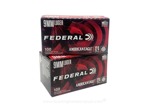Federal American Eagle 9mm 124 Grain Full Metal Jacket 100rds Per Box (AE9AP100) - FREE SHIPPING ON ORDERS OVER $200 