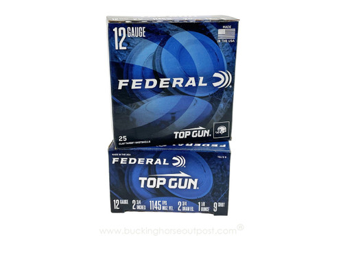 Federal Top Gun 12 Gauge 2-3/4" 1-1/8oz #9 Shot 25rds Per Box (TGL12/9) - FREE SHIPPING ON ORDERS OVER $200  Federal Top Gun 12 Gauge 2-3/4" 1-1/8oz #9 Shot 25rds Per Box (TGL12/9) - FREE SHIPPING ON ORDERS OVER $200