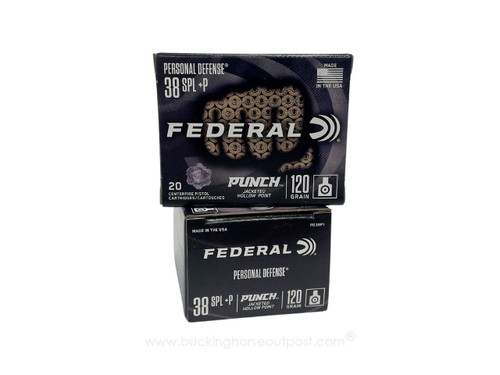 Federal Personal Defense Punch .38 Special (+P) 120 Grain Jacketed Hollow Point  20rds Per Box (PD38P1) - FREE SHIPPING ON ORDERS OVER $200  Federal Personal Defense Punch .38 Special (+P) 120 Grain Jacketed Hollow Point  20rds Per Box (PD38P1) - FREE SHIPPING ON ORDERS OVER $200