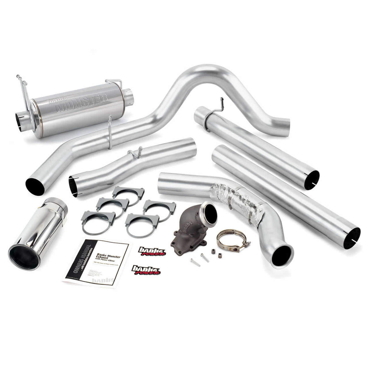 Banks Monster Exhaust W/Power Elbow, S/S-Chrome Tip - 1999-03 Ford 7.3L, No-Cat