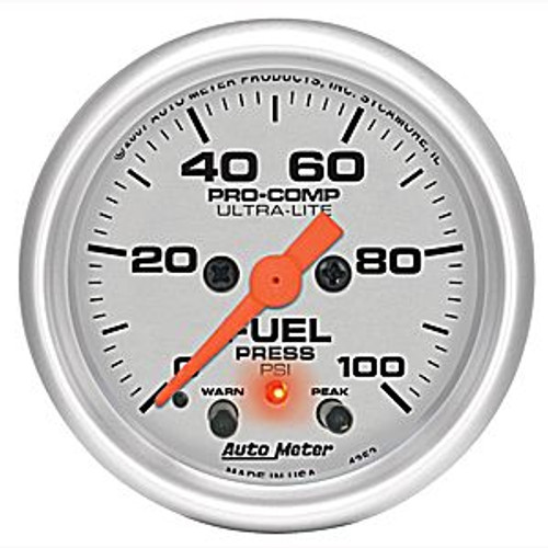 Autometer Ultra Lite Peak & Warn, Fuel Press, 0-100, 2-1/16 In.