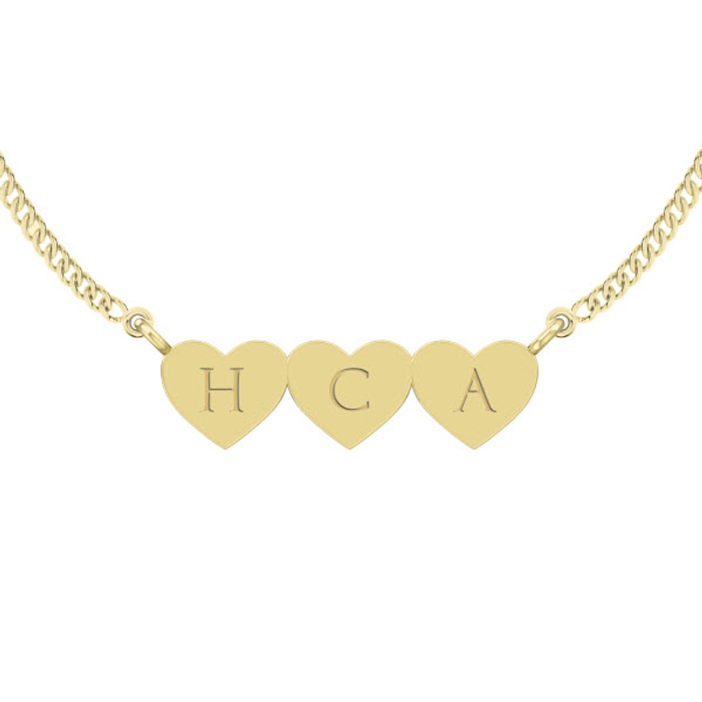 Three Joined Hearts Necklace - 9ct Yellow Gold