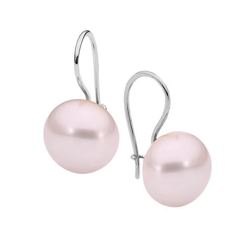 Pink Button Pearl 9ct White Gold Earrings