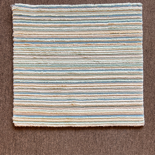 2’0” X 2’0” wool blend striped blue cream and green hand knotted 3-D sculpted Mat or carpet