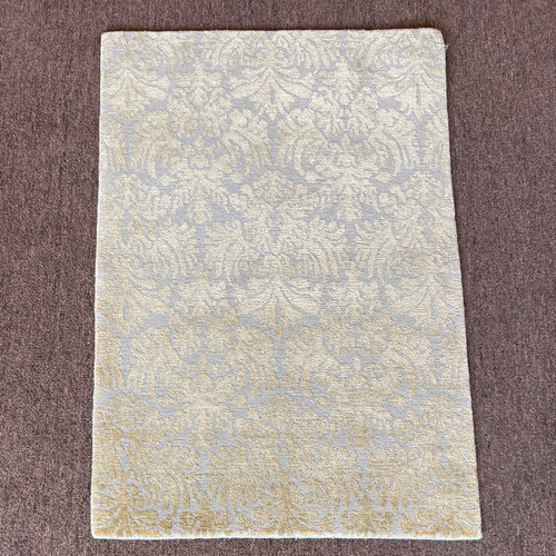 2‘0“ X 3‘0“ wool and silk handknotted Tibetan style repeat pattern gray and mustard Mat or carpet
