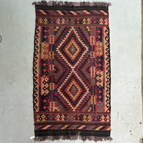 4‘9“ X 8‘0“ hand woven reversible red, blue and multicolor tribal geometric Killim carpet