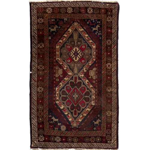 2‘11“ X 4‘11“ hand knotted tribal geometric Balouch carpet
