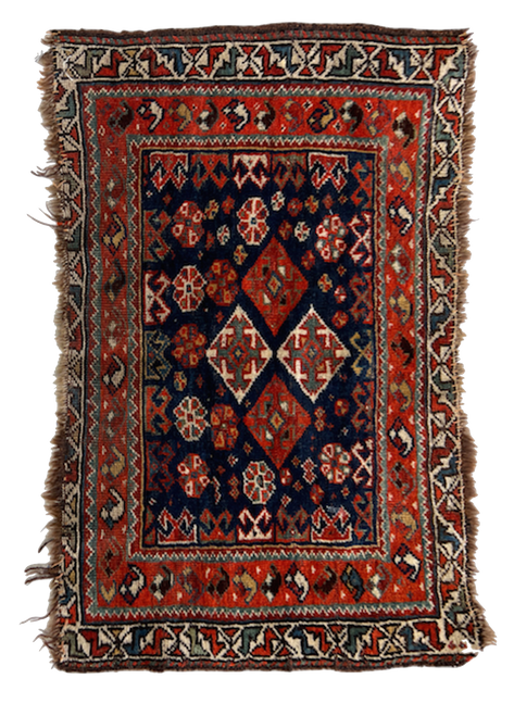 18” x 28” beautiful vintage bag face small handknotted carpet or wall hanging 