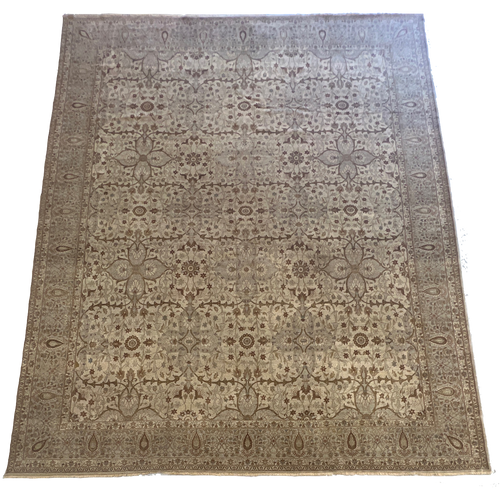 Oversized 11’10” x 15” grey and brown floral traditional all wool handmade palace size Tabriz carpet
