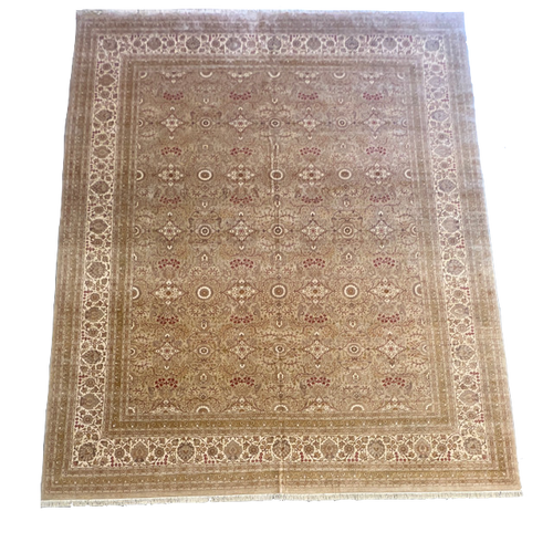 Oversized 12’3” x 15’3” gold, ivory and red finely knotted all wool palace sized floral traditional carpet 
