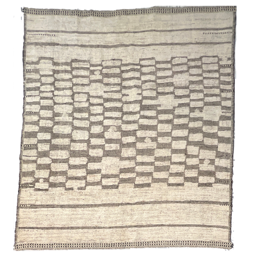 8’7” x 9’4” Low-pile carved and hand knotted undyed wool Moorish style contemporary Square rug