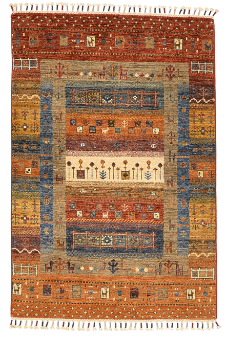 2’9 x 4’2 tribal geometric Gabbeh hand knotted carpet 