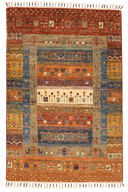 2’9 x 4’2 tribal geometric Gabbeh hand knotted carpet 