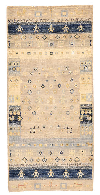 2’8 x 5’9 blue and grey tribal contemporary handmade gabbeh runner rug