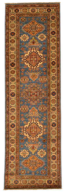 2’5 x 8’3 light blue kazak handknotted runner rug
