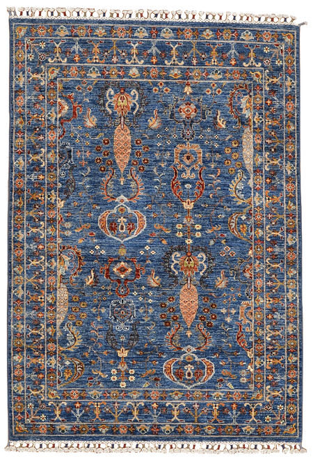 4‘1“ X 5‘11“ Tribal traditional floral blue handknotted carpet 