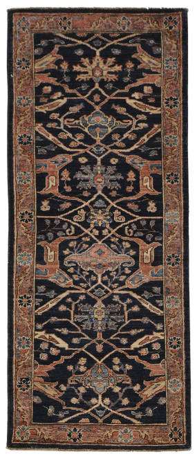 2’5 x 6 floral traditional handknotted navy runner rug