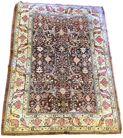 8’10” x 11’7” deep orange, beige and pink handknotted Peshawar traditional carpet