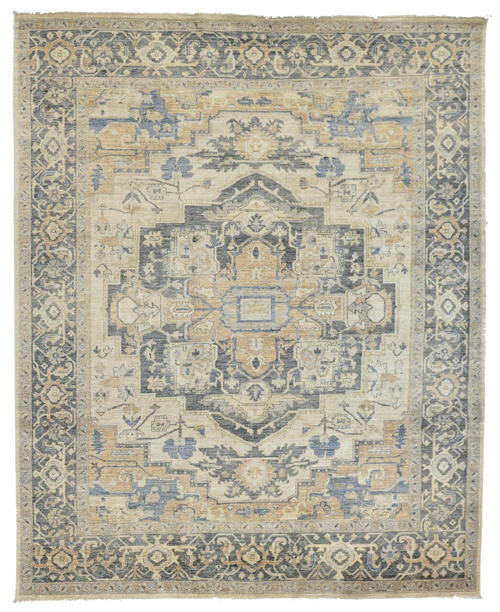 8'1 x 9'10 Grey Ivory and Light Yellow Serapi Handknotted Carpet