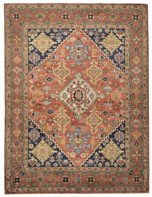 4'11 x 6'7 Tribal Traditional Geometric Red and Navy Blue Multicolor Handknotted Carpet