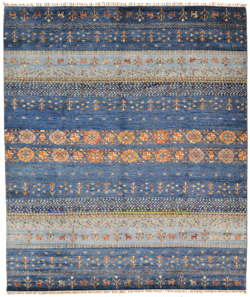 8'4 x 9'4 Blue Tribal Geometric Gabbeh Handknotted Rug