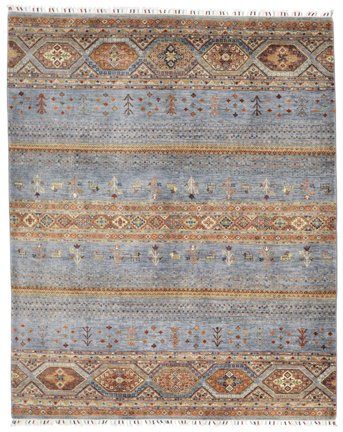 6'7 x 8'2 Grey and Multicolor Tribal handknotted Woolen Carpet