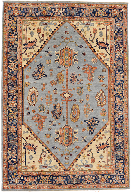 6'1 x 8'11 Beautiful Tribal Traditional Grey, Beige and Navy Blue Handmade Carpet