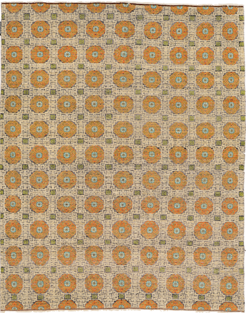 7'10 x 9'10 Sculpted Transitional Wool Carpet in White and Orange Colors