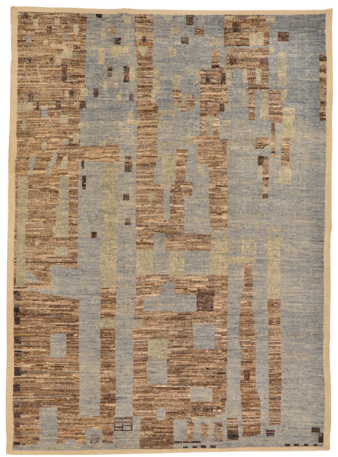 10'1 x 13'3 Blue and Brown Tribal Abstract Moorish Design Handknotted Carpet