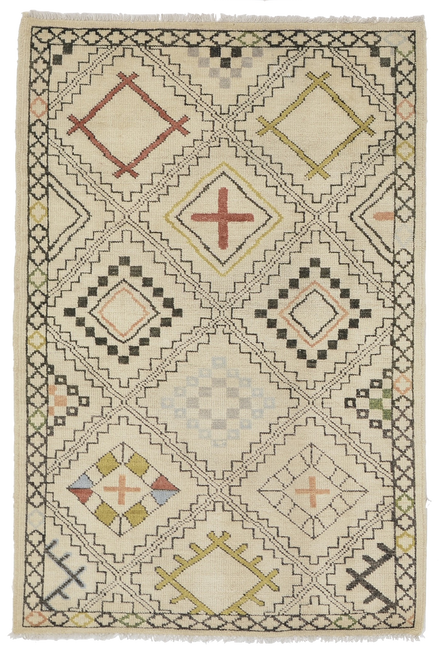 3'11 x 5'10 Ivory and Multicolor Geometric Moorish Carpet