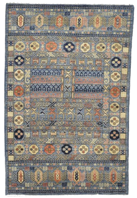 4'0 x 6'1 Blue and multicolor Tribal Geometric Carpet