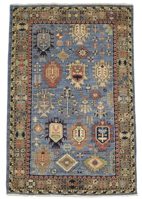 3'11 x 6' Blue Bold Tribal Geometric Carpet