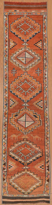 2'3 x 9'10 Handknotted Orange and Multicolor Tribal Turkish Runner Rug 2'3 x 9'10 Handknotted Orange and Multicolor Tribal Turkish Runner Rug