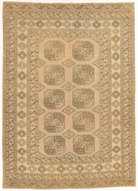 6'9 x 9'4 Beige and Brown Bokhara Handknotted Carpet