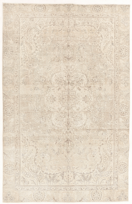 6'3 x 9'6 Zero-Pile Ivory and Brown Handknotted Carpet