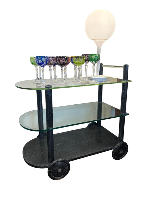 Glass & Ebonized Oak Tea Cart