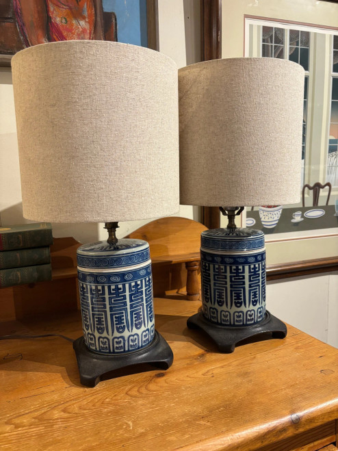 Pair of Blue & White Chinese Lamps